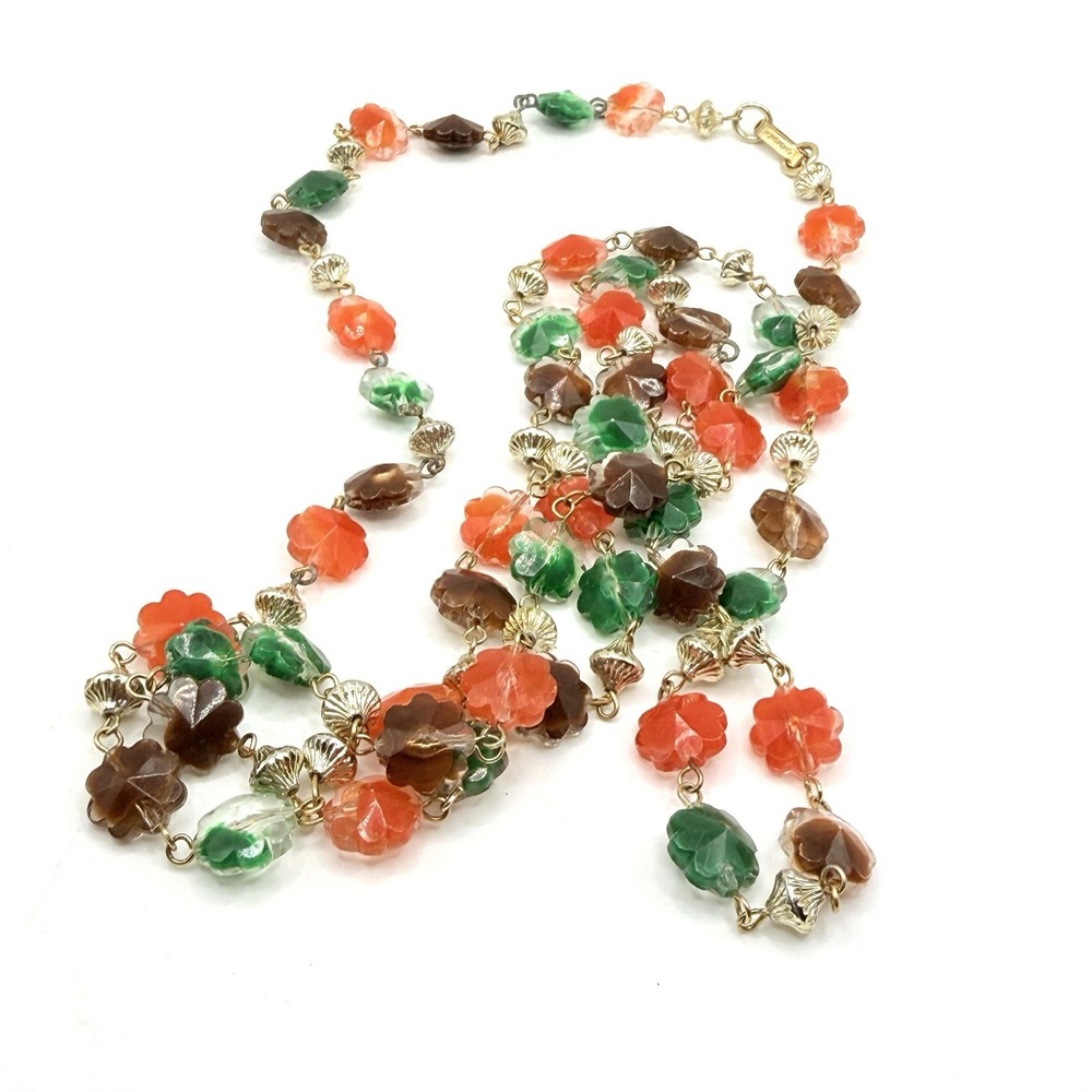 Vintage Retro MCM Hong Kong Lucite Necklace Autumn Tone Beads 44"